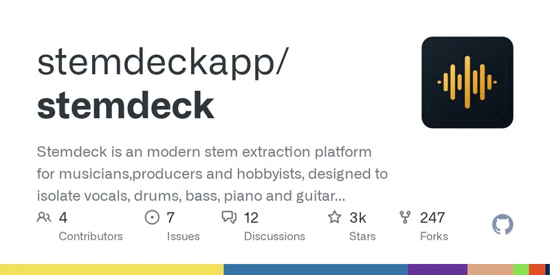GitHub - stemdeckapp/stemdeck: Stemdeck is an modern stem extraction platform for musicians,producers and hobbyists, designed to isolate vocals, drums, bass, piano and guitar for practice, transcription, remixing, and creative audio workflows through a modern and interactive interface