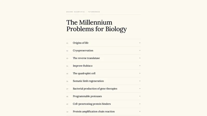 The Millennium Problems for Biology
