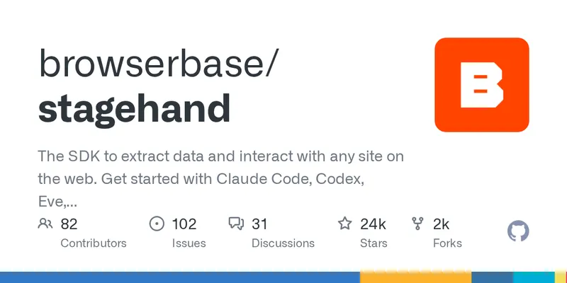 GitHub - browserbase/stagehand: The SDK to extract data and interact with any site on the web. Get started with Claude Code, Codex, Eve, Mastra, and more.