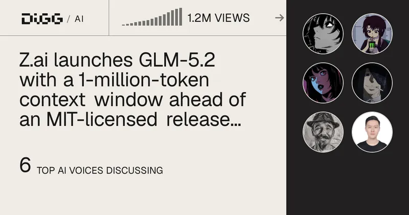 Z.ai launches GLM-5.2 with a 1-million-token context window ahead of an MIT-licensed release next week