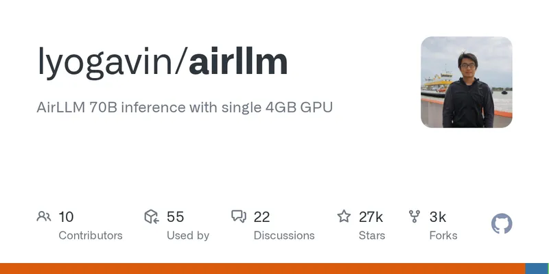 GitHub - lyogavin/airllm: AirLLM 70B inference with single 4GB GPU