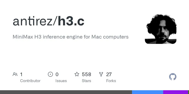 GitHub - antirez/h3.c: MiniMax H3 inference engine for Mac computers