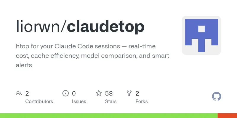 GitHub - liorwn/claudetop: htop for your Claude Code sessions — real-time cost, cache efficiency, model comparison, and smart alerts