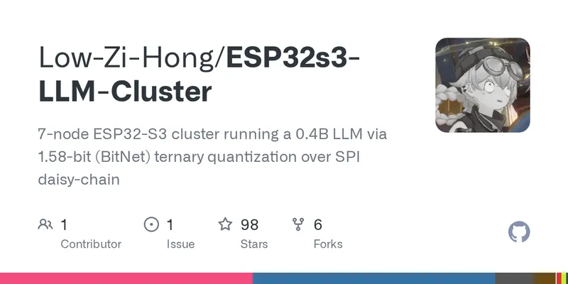 GitHub - Low-Zi-Hong/ESP32s3-LLM-Cluster: 7-node ESP32-S3 cluster running a 0.4B LLM via 1.58-bit (BitNet) ternary quantization over SPI daisy-chain