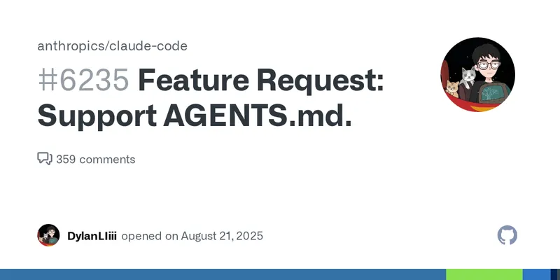 Feature Request: Support AGENTS.md. · Issue #6235 · anthropics/claude-code