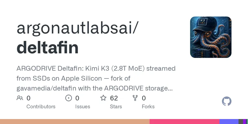 GitHub - argonautlabsai/deltafin: ARGODRIVE Deltafin: Kimi K3 (2.8T MoE) streamed from SSDs on Apple Silicon — fork of gavamedia/deltafin with the ARGODRIVE storage work and benchmark package